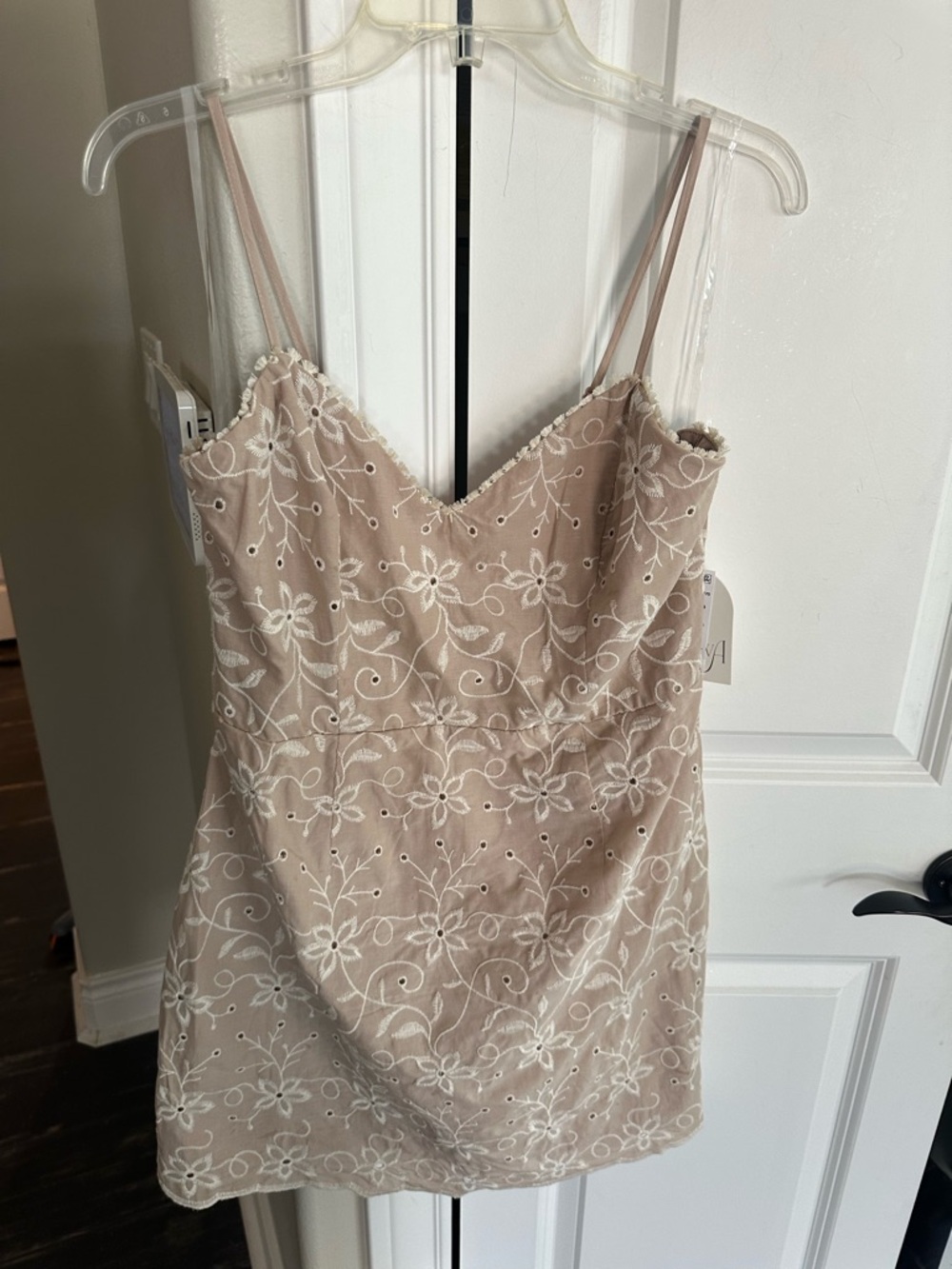 Spaghetti Strap Embroidered Mini Dress in Blush